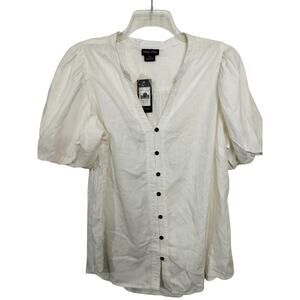 5467)City Chic XXS Georgia White Button Up Shirt Puff Sleeve Cotton Oversize